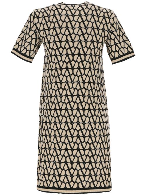 Abito in maglia di lana vergine beige/nera  Valentino PAP | 4B3KD11I8DTE21